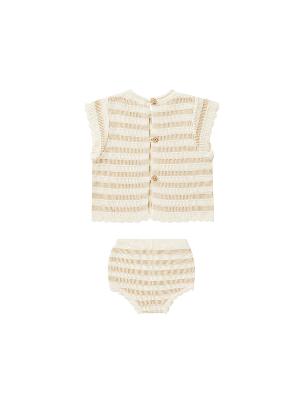 Rylee & Cru Sand Stripe Scallop Knit Baby Set