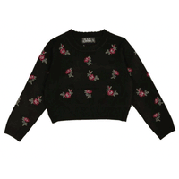 Belati Black Crossstitch Embroidered Round Neck Knit (BKN363)