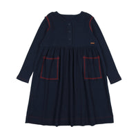 Lil Legs Ribbed Placket Dress Navy/Red