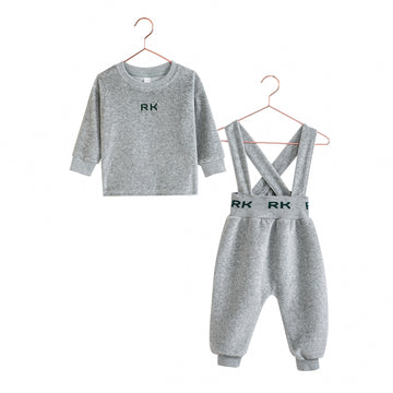 Retro Kid Reese Baby Boy Overalls Set - Gray/ Green