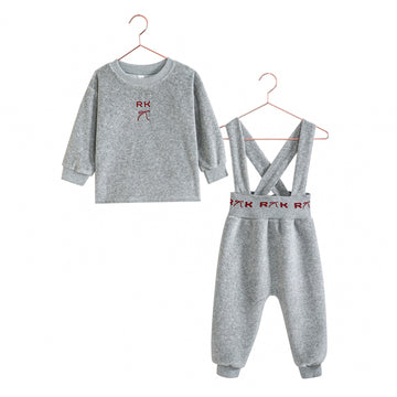 Retro Kid Reese Baby Girl Overalls Set - Gray/ Red