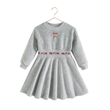 Retro Kid Reese Scuba Velour Dress - Gray/ Red
