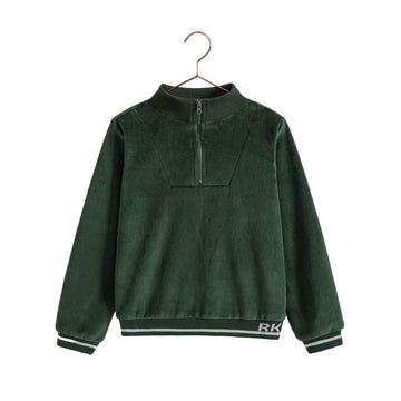 Retro Kid Reese Velour Boys Zipper Sweatshirt - Green