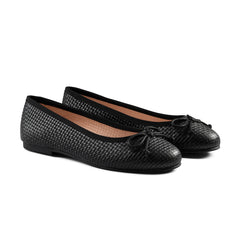 Raybelle Black Leather Stamped Ballet Flat