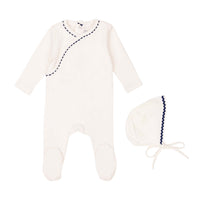 Mini Label Classic Ric Rac Footie  and Hat-Blue on White