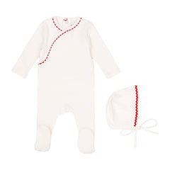 Mini Label Classic Ric Rac Footie  and Hat-Red on White