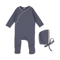 Mini Label Ric Rac Boys Footie  and Hat- White on Blue