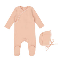 Mini Label Classic Ric Rac Footie  and Hat-White on Pink