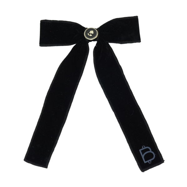 Bandeau Black Flower Button Large Bow Clip (long) Rich Velvet+ Add on Embellishments (FINAL SALE)