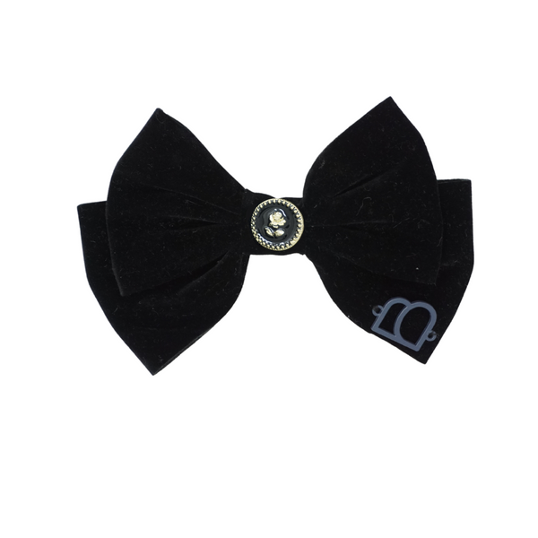 Bandeau Black Flower Button Wide Large Bow Clip (short) Rich Velvet+ Add on Embellishments (FINAL SALE)