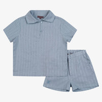 Orange Dimanche Sky Blue Textured Cotton Shorts