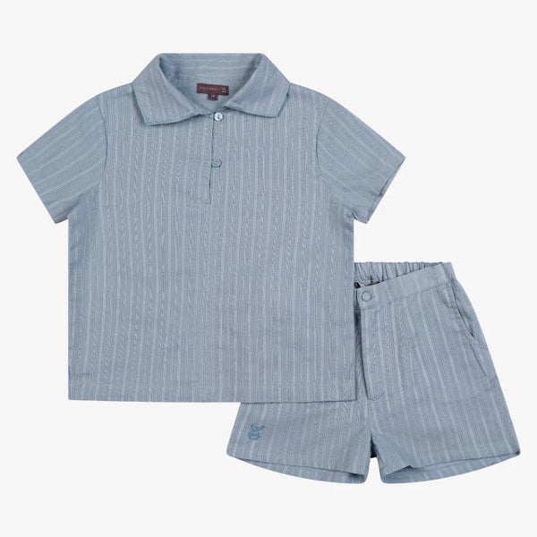 Orange Dimanche Sky Blue Textured Cotton Shorts