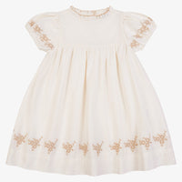 Orange Dimanche Off-White Linen Dress With Embroidery