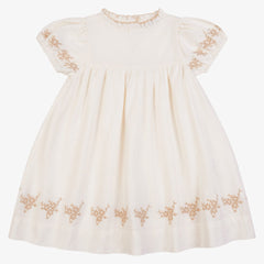 Orange Dimanche Off-White Linen Dress With Embroidery