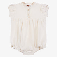 Orange Dimanche Off-Whit Linen Romper With Embroidery