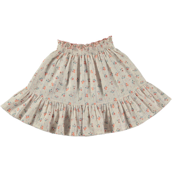 Tocoto Vintage Off White Short Check And Floral Skirt- RUNS SHORT