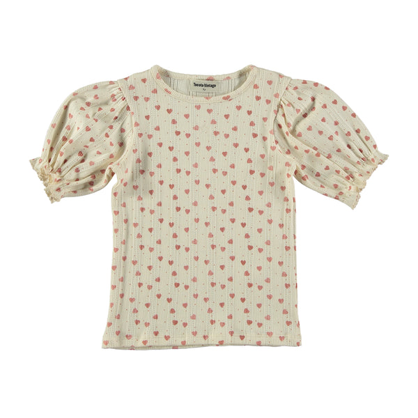 Tocoto Vintage Off White Kid Hearts Open Work T-Shirt