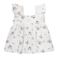 Tocoto Vintage Off White Ruffled Short Blouse With Flowers Print And Straps