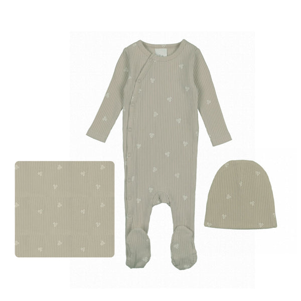 Lilette By Lil Legs Flower Ribbed Layette Set Sage