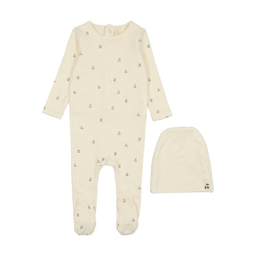 LILETTE  BY LIL LEGS  BY LIL LEGS IVORY/RED SCATTERED CHERRY FOOTIE SET