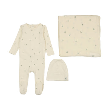 LILETTE  BY LIL LEGS  BY LIL LEGS IVORY/MINT SCATTERED CHERRY LAYETTE SET