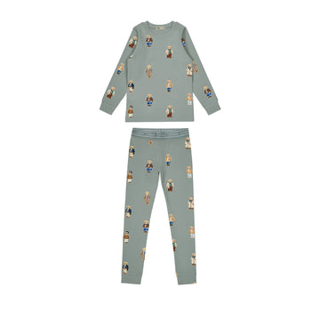 Crew Lounge Teddy Pattern Lounge Crewneck Set Jade