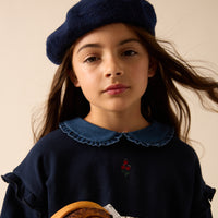 Analogy by Lil Legs Navy Sweet Campaign Denim Collar Ruffle Sweatshirt