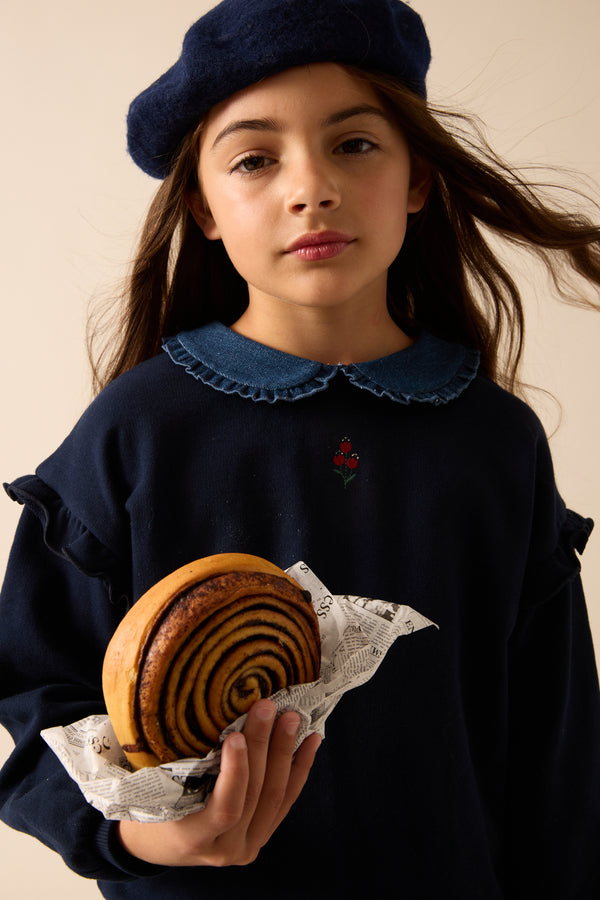 Analogy by Lil Legs Navy Sweet Campaign Denim Collar Ruffle Sweatshirt