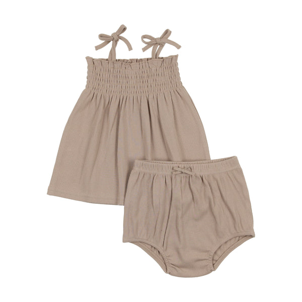 Analogie By Lil Legs Smocked Set Taupe