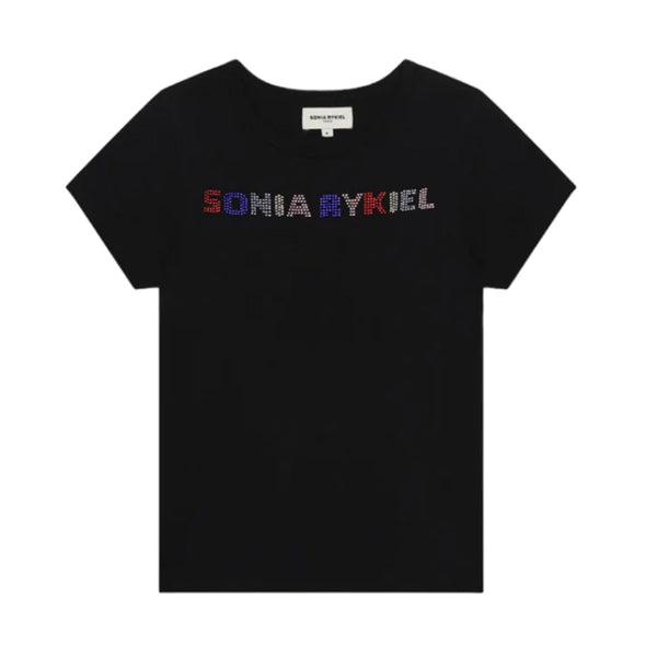 Sonia Rykiel 09b Black Cristl Multi Logo Ss Tee
