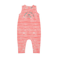 Kin And Kin Striped Long Romper - Neon Pink Stripes