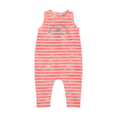 Kin And Kin Striped Long Romper - Neon Pink Stripes