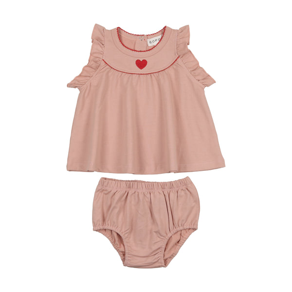 Bopop Pink with Red Trimming Scalloped Baby Girl Set