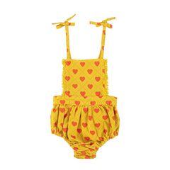 Piupiuchick Mustard W/ Red Hearts Allover Playsuit