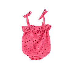 Piupiuchick Pink W/ Black Hearts Allover Baby Romper W/ Ruffles