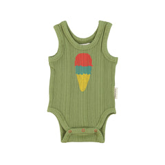 Piupiuchick Olive W/ Ice Cream Print Sleeveless Bodysuit