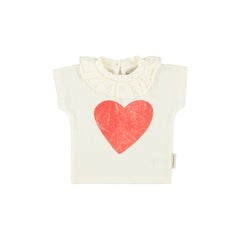 Piupiuchick Ecru W/ Red Heart Print T'Shirt W/ Collar