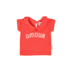 Piupiuchick Red W/ "Amour" Print T'Shirt W/ Peter Pan Collar