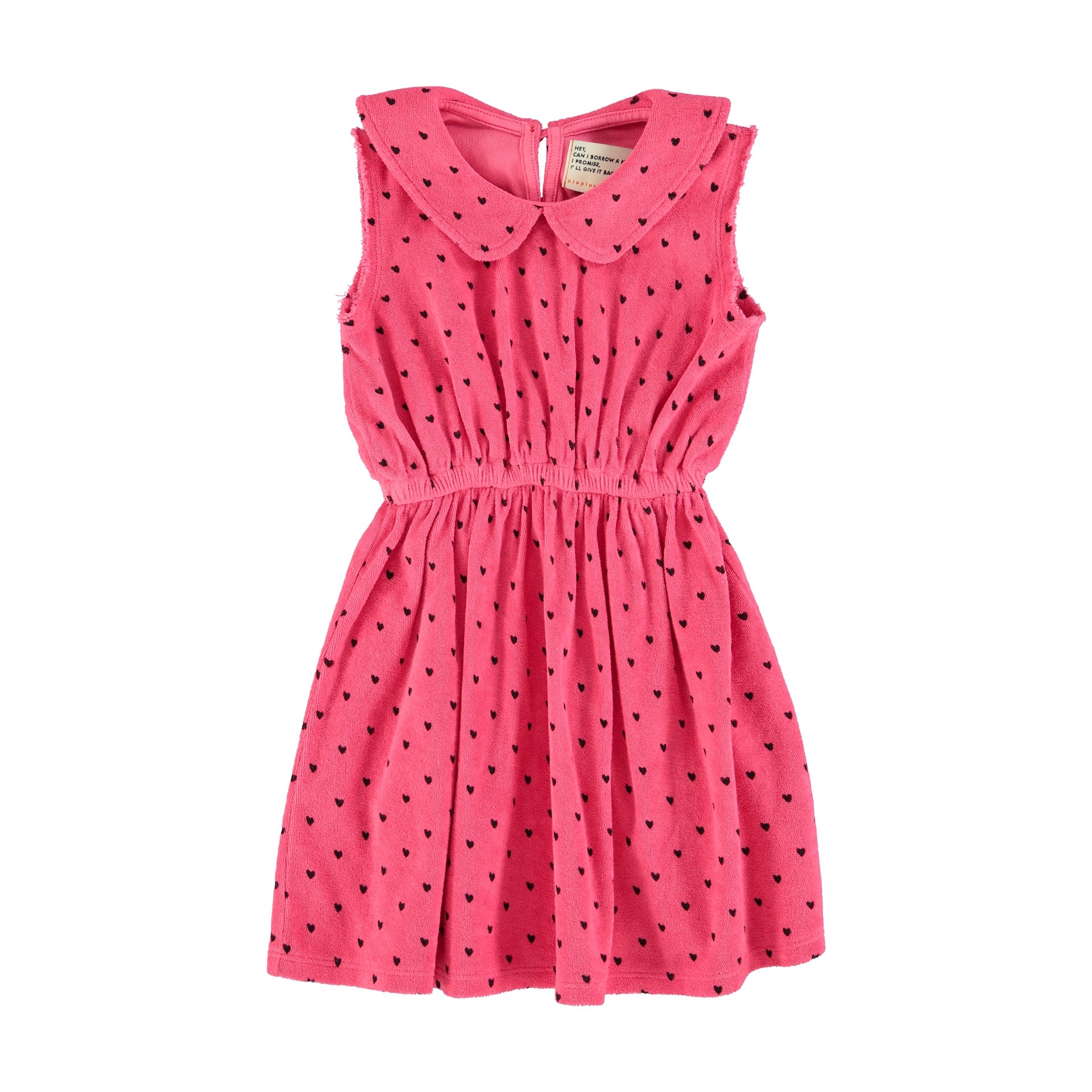 Piupiuchick Pink W/ Black Hearts Allover Knee-Length Dress W/ Collar