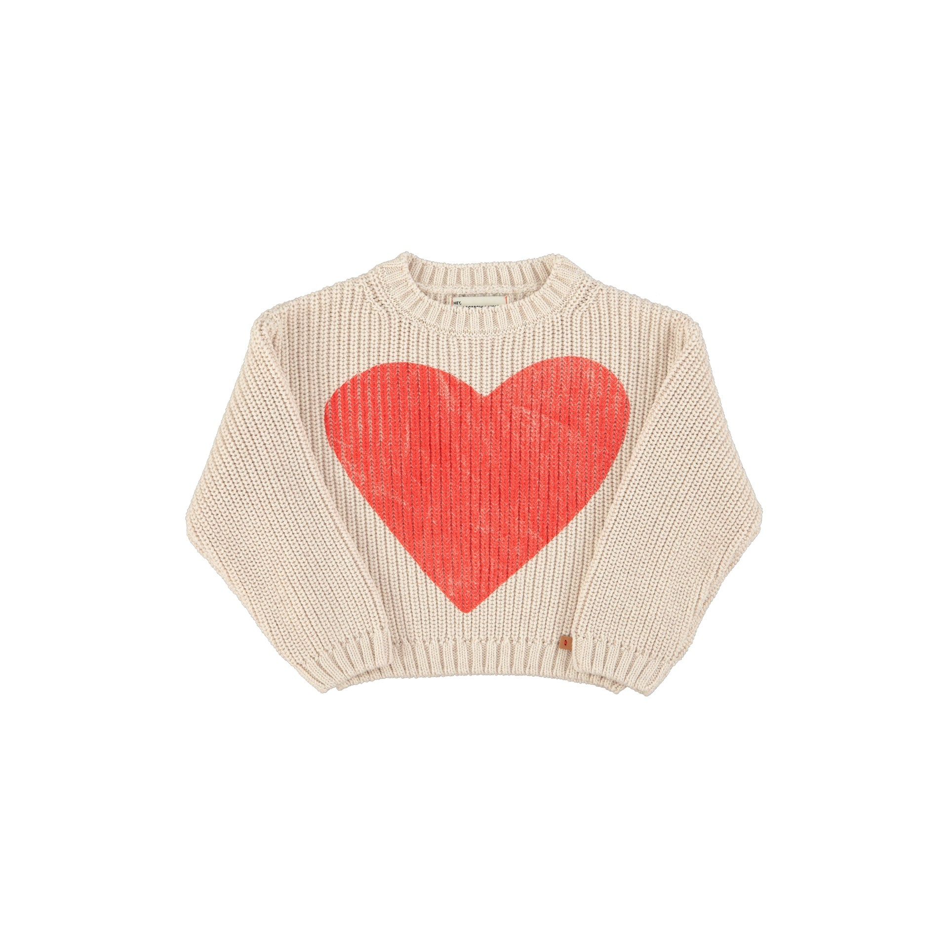 Piupiuchick Ecru W/ Red Heart Print Knitted Sweater | Buttons Bebe