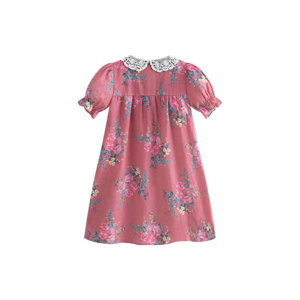 Cera Una Volta Loredana Dress Pink Flowers (Cream Collar)