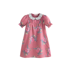 Cera Una Volta Loredana Dress Pink Flowers (Cream Collar)