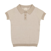 Analogie By Lil Legs Knit Polo Short Sleeve Taupe Stripe