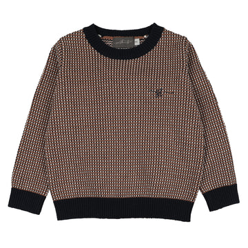 Sweet Threads Amber Crew Sweater - Brown/Navy Patterned