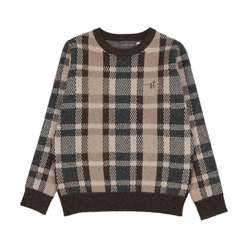 Sweet Threads Plaid Crew Sweater - Brown Plaid