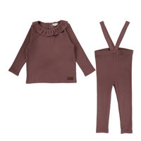 Lil Legs Ruffle Collar Ribbed Set Dusty Plum