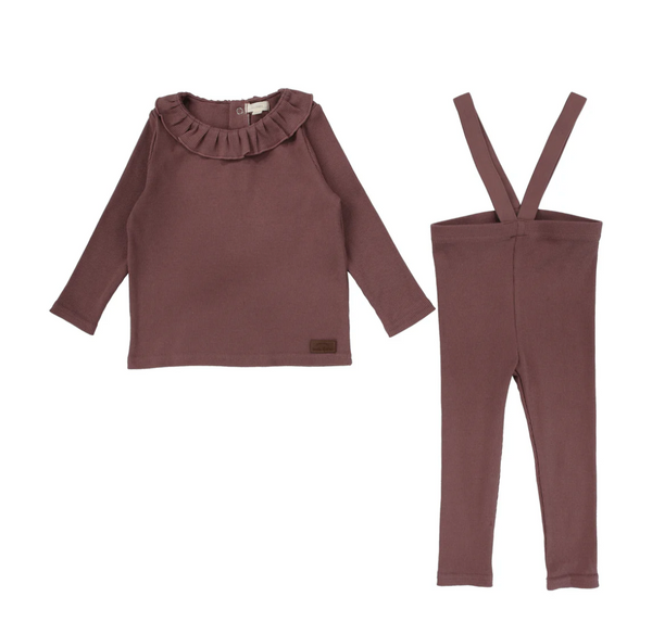 Lil Legs Ruffle Collar Ribbed Set Dusty Plum