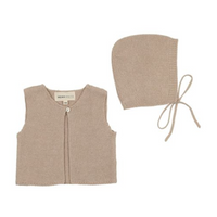 Mema Knits Oatmeal Knit One Button Crop Vest