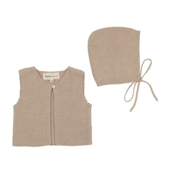 Mema Knits Oatmeal Knit One Button Crop Vest