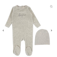 Lilette By Lil Legs Velour Bonjour Footie Set Heathered Oatmeal